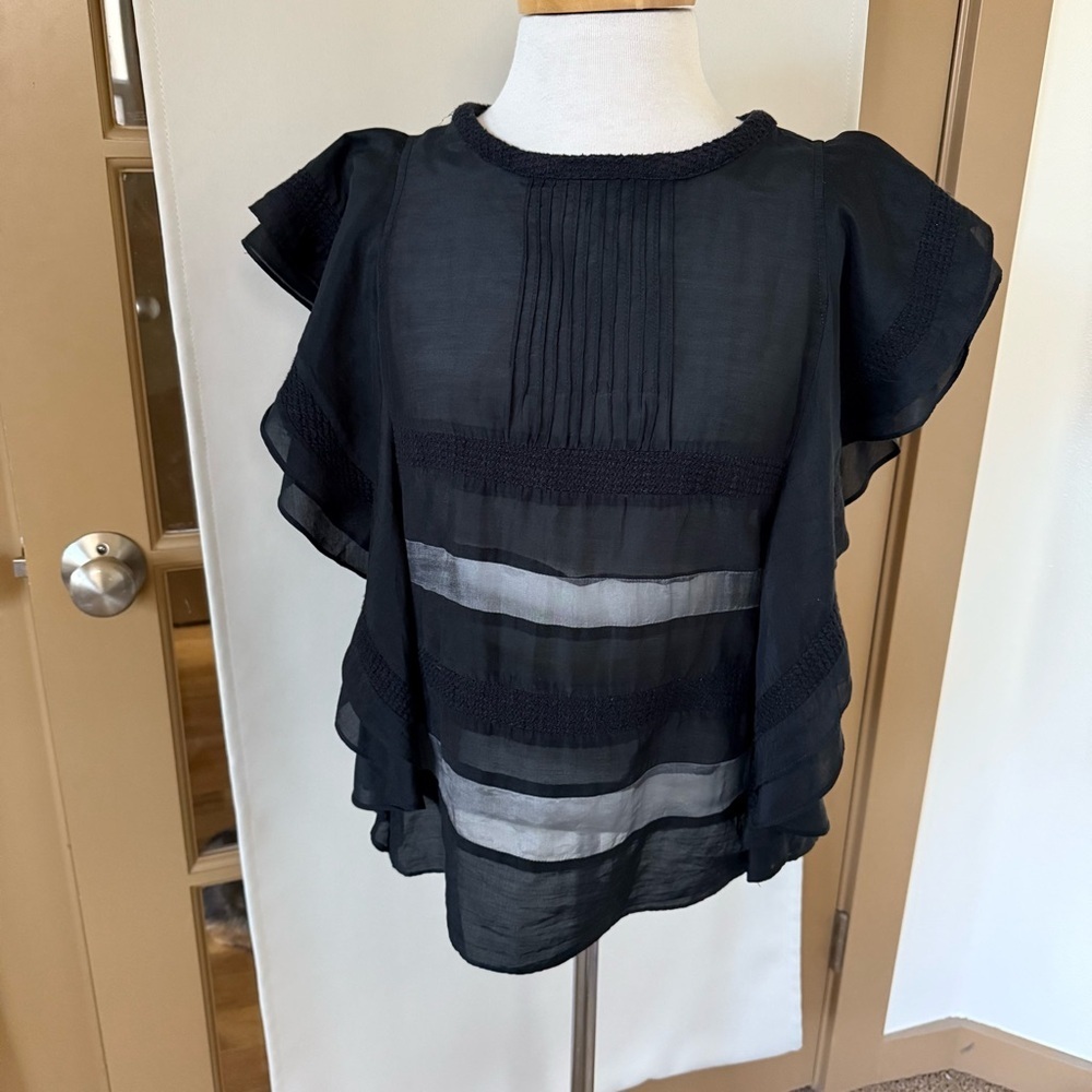 Rebecca Minkoff Black Sheer Ruffle Sleeve Blouse